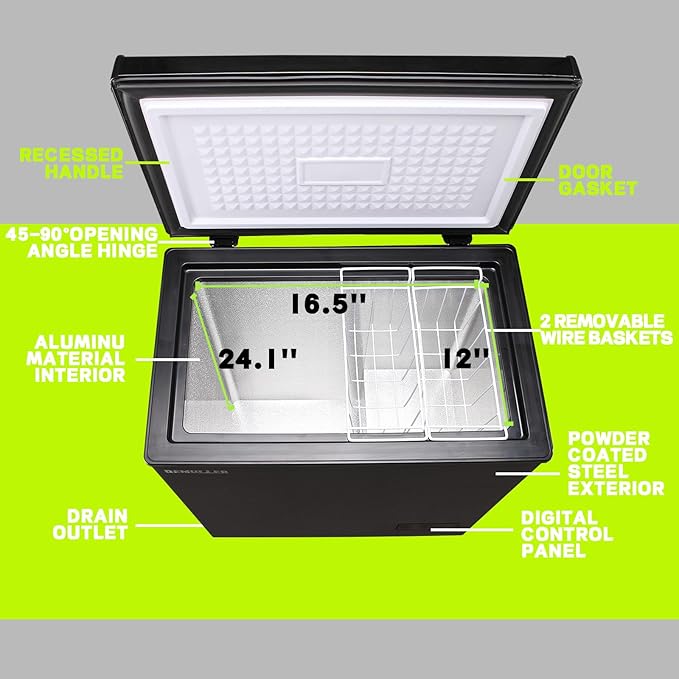 Small Mini Freezer Chest Freezer with 2 Hanging Baskets Electronic Control to 1℉Top Door Open Freezer Energy Saving Quiet Operation Perfect for Dorm, Garage and RVS, Black