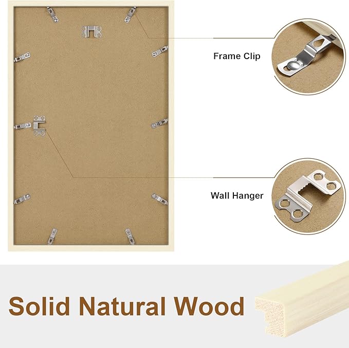 Vittanly 11x17 Picture Frame Set of 2, Solid Wood Frame for Wall Art Photo and Prints, Display Photo 8x12 with Mat or 11x17 without Mat, White