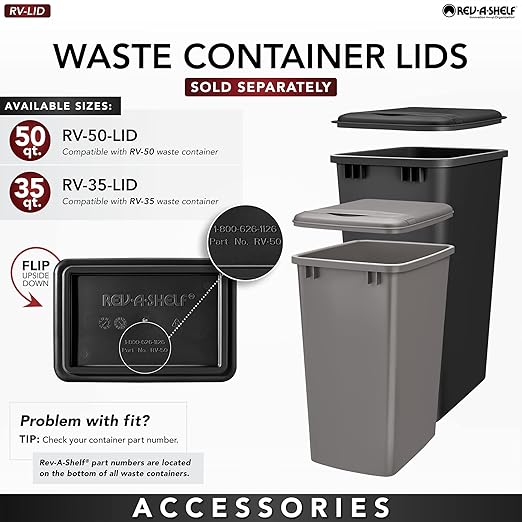 Rev-A-Shelf Pullout Trash Can for Kitchen Cabinet, Single 35 Qt Bin with 12" Wood Frame - Large Garbage Bin Container for Home Waste Storage and Recycling