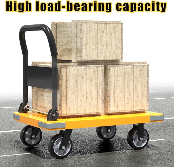 WUD Push Cart, Folding Mobile Platform Trolley,Thickened and Reinforced, 360° Swivel Wheels,35.4 “L x 23.6 ”W, 1323 lb. Yellow