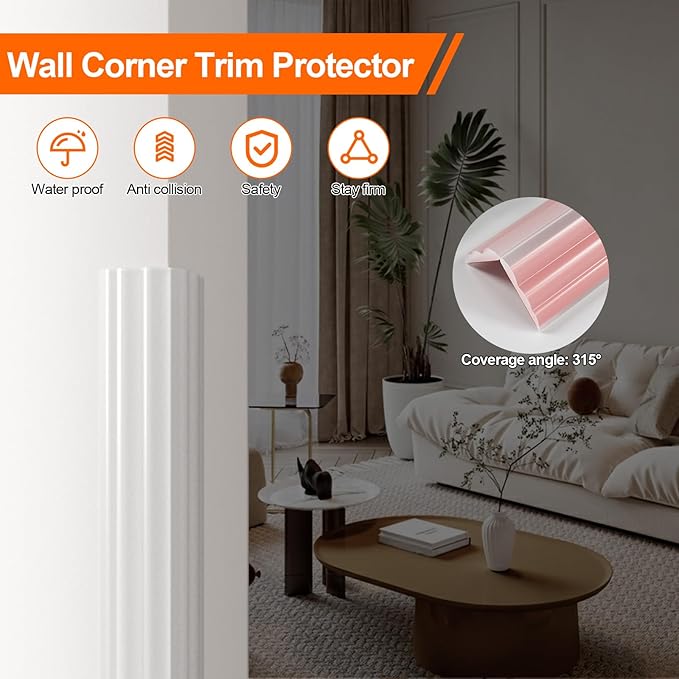 Wall Corner Protector & Edge Guard，Peel and Stick Wall Trim Moulding Inside & Outside Corner Molding Trim Caulk Strip, Self Adhesive Trim for Wall Edge,Ceiling,Countertop, 1.6” W x10’ L，Clear