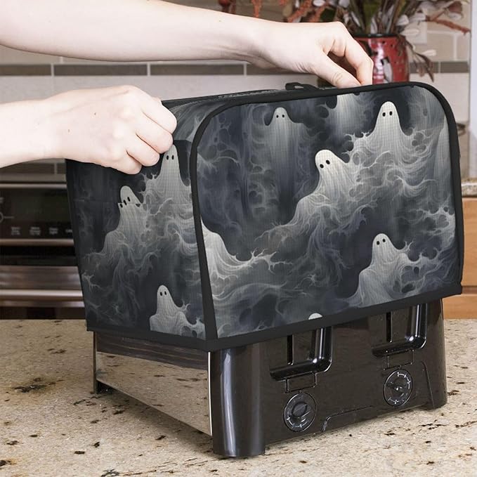 Toaster Cover 2 Slice Halloween Ghost Pattern Waterproof Appliance Cover with Hang Loop Bread Baker Toaster Cover for Kitchen
