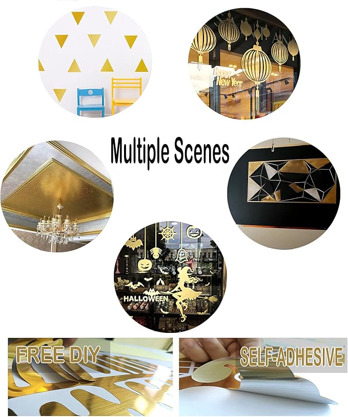 Hopepak 17.3''x197'' Gold Contact Paper Peel and Stick Metallic Self Adhesive Removable Wallpaper Waterproof Vinyl Roll for Furniture Shelf Liner Kitchen Appliances DIY Decor
