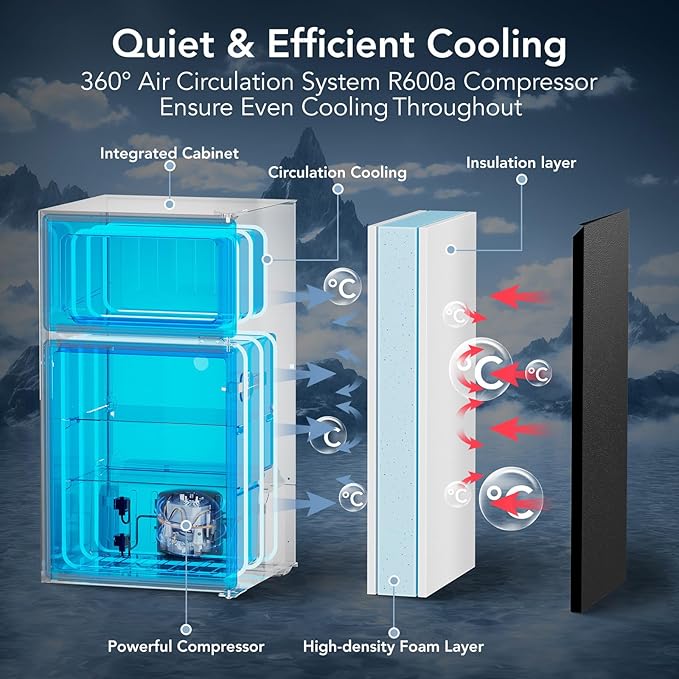 3.2 Cu.Ft Mini Fridge with Freezer, Compact Refrigerator with 2 Doors, Small Fridge with Adjustable Thermostat & Removable Glass Shelves for Bedroom, Office, Dorm, or Apartment, Silver