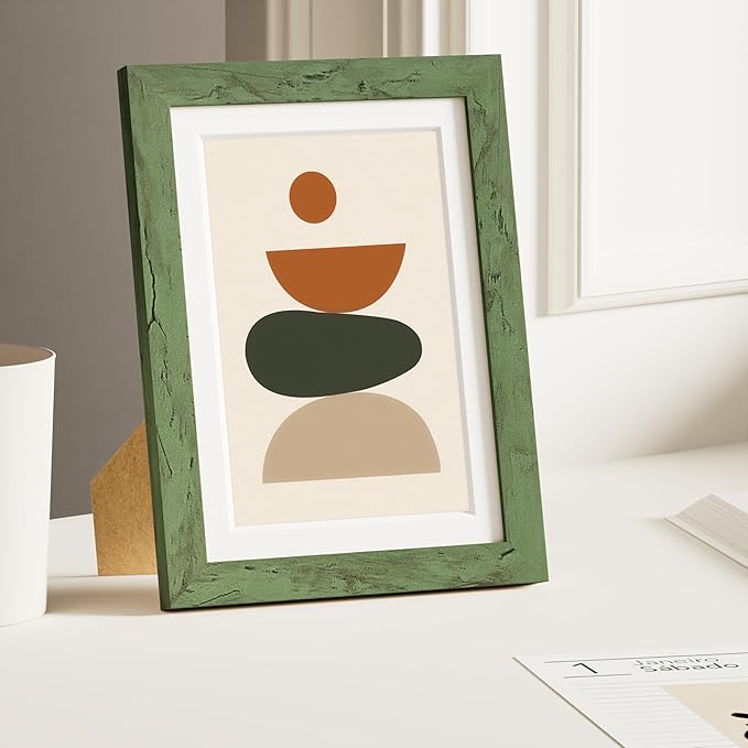 Vittanly 5x7 Picture Frame, Solid Wood Frame with Plexiglass, Includes 4x6 Mat, Wall Hanging or Tabletop for Home Decor, Rustic Green, 1 Pack