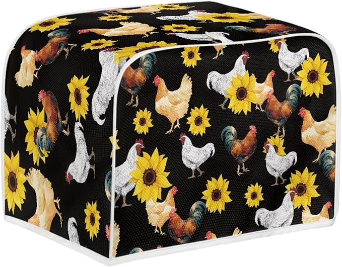Rooster Sunflower Print 2 Slice Toaster Covers Dust Protection Bread Maker Covers Toaster Cloth Cover Washable Kitchen Accessories