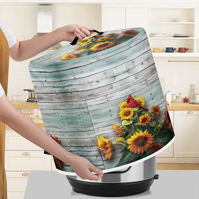 Xoenoiee Cardinal Bird Sunflower Print Kitchen Appliance Dust Cover with Pockets, Electric Pressure Cooker Cover for qt Compatible with Crock Pot, Rice Cooker Cover, for 8 Qt Pot