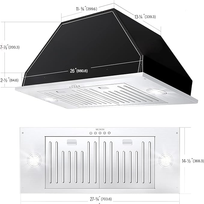 MCBON Range Hood Insert 30 Inch, 700 CFM Range Hood Insert, Ducted/Ductless Convertible Insert Range Hood, Vent Hood Insert, Stainless Steel Hood Range Insert, Built In Range Hood 30 Inch, TE77-30