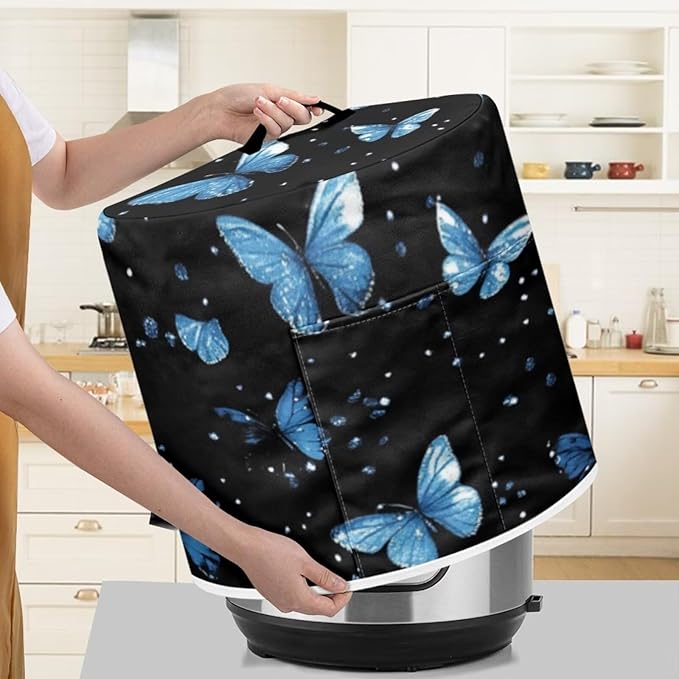 Blue Butterfly Fryer Dust Covers for 3Qt Instant Pot Christmas Small Appliance Covers Hand Washable Dust Resistant Gifts for Kitchen Decor Living Room Slow Cooker Cover M
