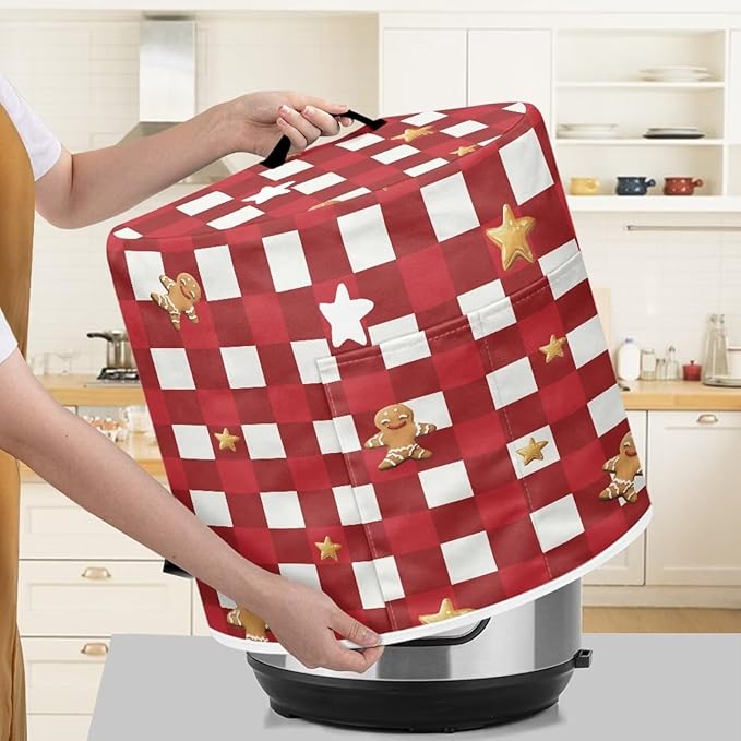 Christmas Plaid Dust Cover Instant Pot and Extra Accessories Dust Proof Easy to Clean Pressure Cooker Cover Electric Appliance Cover Air Fryer Accessories with Storage Pocket Size S