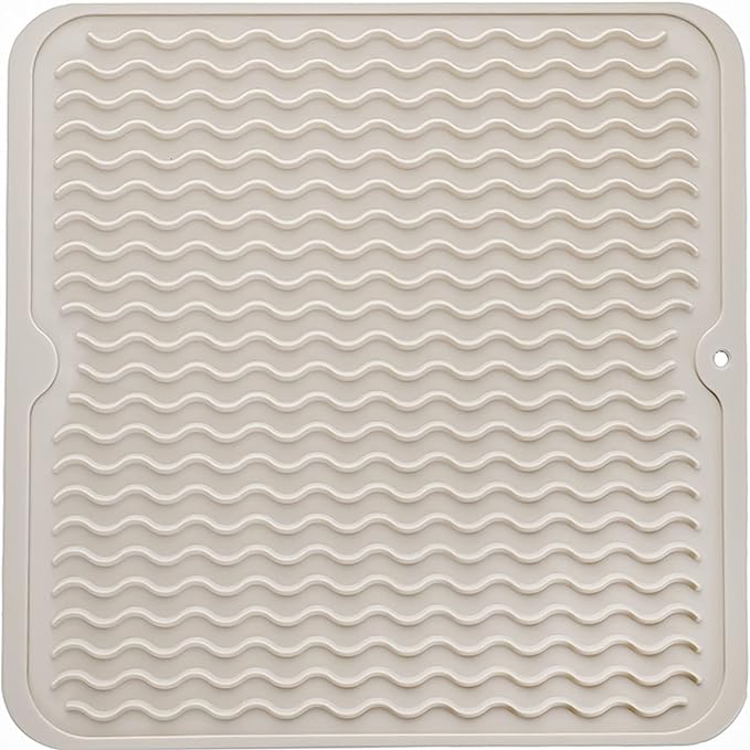 Silicone Dish Drying Mat for Multiple Usage,Easy clean,Eco-friendly,Heat-resistant Silicone Mat for Kitchen Counter or Sink,Refrigerator or Drawer liner Tapioca M 12 inches x 12 inches