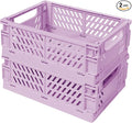 Pastel Plastic Storage Baskets 2 Pack, Collapsible Crates for Organizing, Space-Saving Bins for Kitchen, Office, Bedroom (Purple, Medium:9.8" x 6.5" x 3.8")