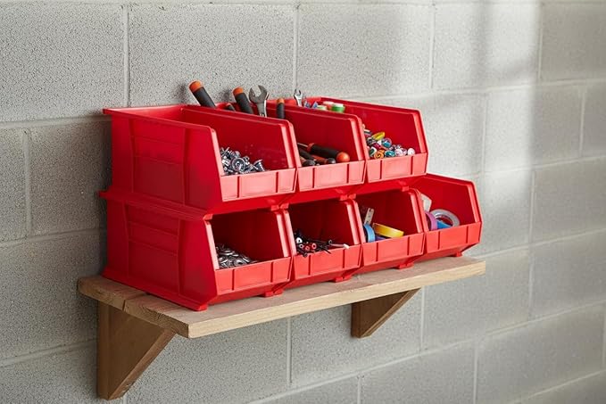 Hudson Exchange 15" x 8" x 7" Plastic Stackable Storage Bin and Hanging Container, Red