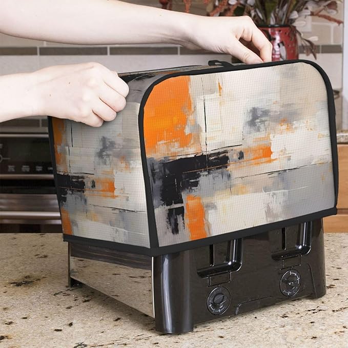 Toaster Cover 2 Slice Orange Gray Art Painting Waterproof Appliance Cover with Hang Loop Bread Baker Toaster Cover for Kitchen