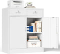 BESFUR Metal Storage Cabinet, Locking Storage Cabinet with Doors and Shelves, White Metal Cabinets with Drawers for Office, Home, Garage