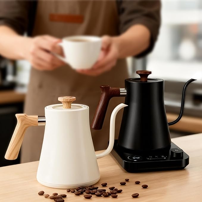 Gooseneck electric kettle,Auto Boil Detection, with Variable Temperature Control, Stainless Steel Inner, Ultra-Quiet 304 Stainless Steel,1200W Quick Heating, for Coffee, Tea & Milk, 0.9L (beige)