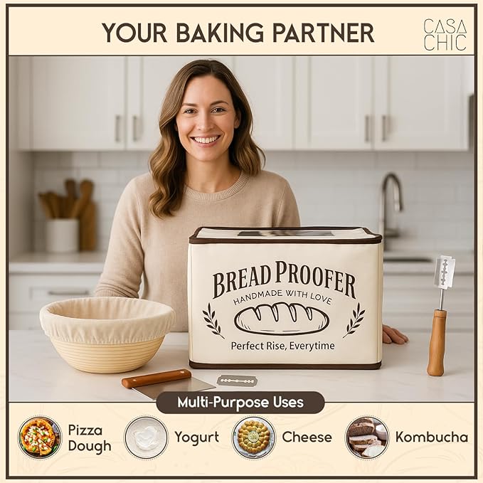 Bread Proofing Box - Folding Dough Proofer - Foldable Sourdough Warmer - 70-158°F Temp and 48H Timer Controller - Bread Making Kit with Dough Warming Box, Banneton Basket, Lame, Scraper, Metal Rack