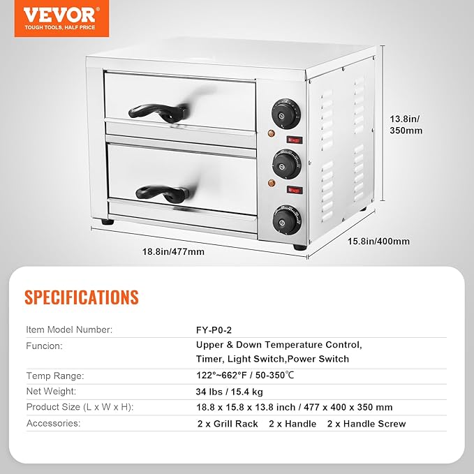 VEVOR Electric Pizza Oven for Countertops, 12-inch, 1700W, with Temp Control & 0-60 Min Timer, Even Baking Technology & Easy Clean Crumb Tray, Ideal for Both Commercial & Home Kitchens