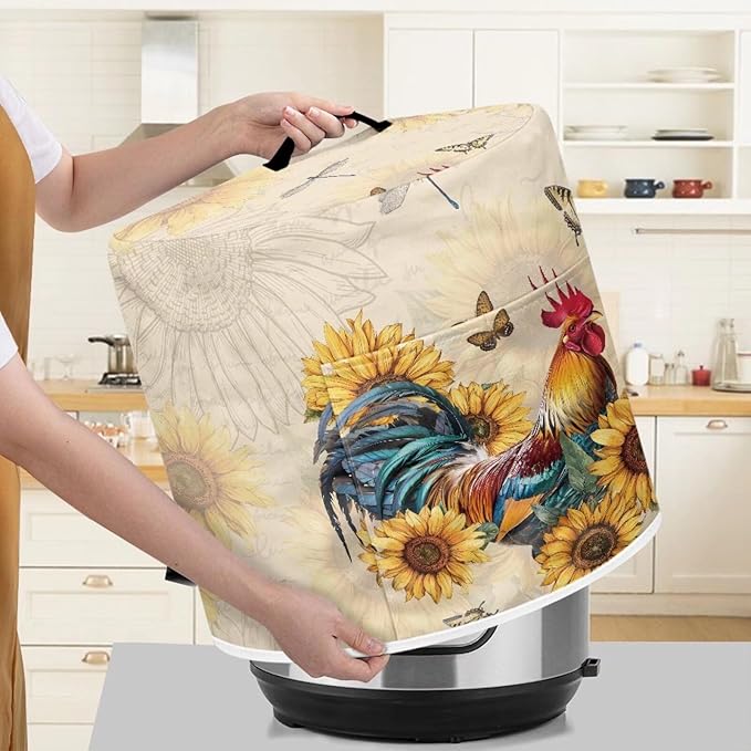Sunflower Rooster Butterfly Dust Cover with Pocket for 8 Quart Instant Pot, Rice Cooker and Air Fryer, Round Protective Cover Dust-Proof Stain Resistant Electric Appliance Cover Easy to Clean