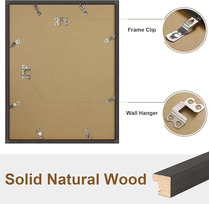 Vittanly 11x14 Picture Frame Set of 2, Solid Wood Frame for Wall Art Photo and Prints, Display Photo 8x10 with Mat or 11x14 without Mat, Black