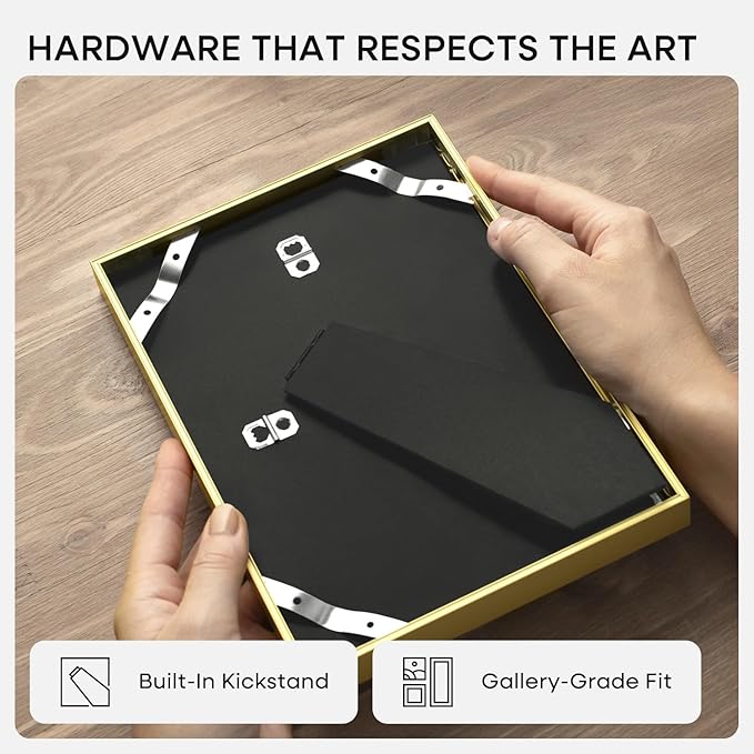 Homeforia 4x6 Picture Frame Gold, High End Metal 4 x 6 Gold Frames with Mat 3 x 5 for Print, 4by6 Desk Frame Matted to 3x5 inch Photo, 4 by 6 Wall or Tabletop Frame, Tempered Glass, Wall Kit, Set of 1