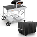 Upgraded Pizza Oven Cart Table and Table Cover for Ooni Koda/Karu/Fyra 16 & 12, Movable Thicken & Widen Rolling Kitchen Cart, Outdoor Grill Stand for Ninja Woodfire