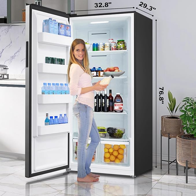 SMETA 21 Cu. Ft Freezer Upright, Stand Up Convertible All Refrigerator with Glass Shelves, Frost Free, Energy Saving, Led Light, Deep Tall Freezers Freezerless for Garage, Kitchen, Home, Office