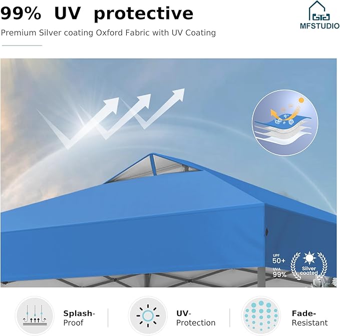 MFSTUDIO 10x10 Pop up Canopy Tent, Gazebo Shelter Sun Shade Canopies One Push Setup Portable Popup Easy Set up Tents with Vented Top,Storage,4 Sandbags,for Beach,Parties,Camping