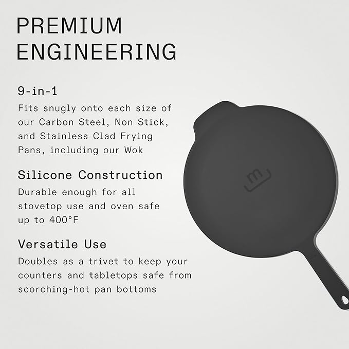 Made In Cookware - Frying Pan Silicone Universal Lid - 9 in 1 Design Fits Multiple Pans - Oven Safe 400F - Graphite