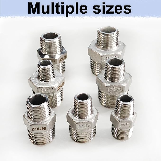 ZOUNI Reducing Hex Nipple, 304 Stainless Steel 3/4" NPT Male x 1/4" NPT Male Pipe Fitting Reducer Nipple Adapter 2000psi Reducer Straight Connector (2pcs, 3/4-1/4)
