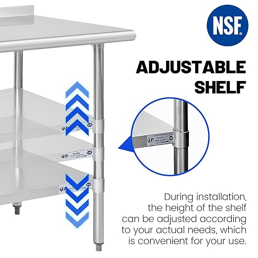 Hally Stainless Steel Table for Prep & Work 18 x 30 Inches, NSF Commercial Heavy Duty Table with Undershelf and Backsplash for Restaurant, Home and Hotel