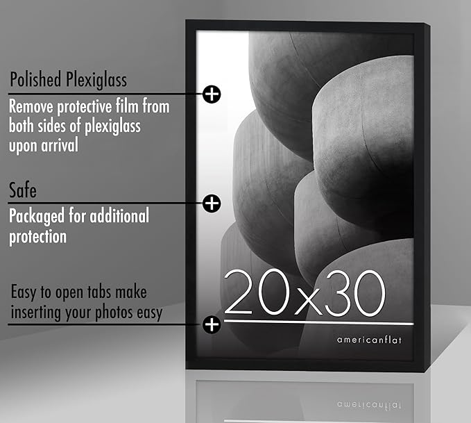 Americanflat 20x30 Poster Frame with Polished Plexiglass - Streamline Collection - Thin Border Picture Frame for Wall Display - Hanging Hardware Included - Black