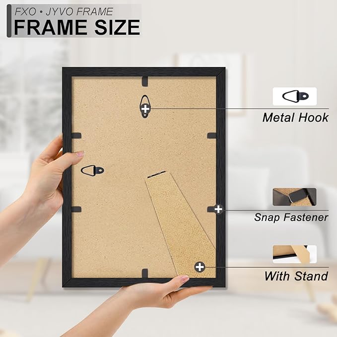 Engineered Wood 9x11 Picture Frame Set of 2, Black Frame for 9 x 11 Inch Picture Poster Photo, Light Weight 9 by 11 Frame with Wood-grain for Wall - 2 Pack/Black/9"x11"