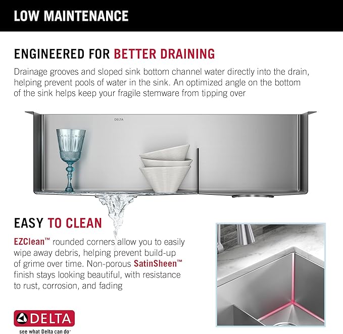 DELTA FAUCET Delta Lenta 32-inch Undermount 16 Gauge Stainless Steel Double Bowl Kitchen Sink with Accessories, 953034-32D6-SS, Satin, 32 Inch - Double Bowl