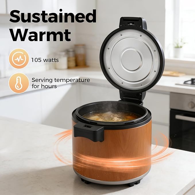 Commercial Rice Warmer, 110V 105W Large Stainless Steel Rice Cooker Warmer (Not a Cooker) 23L/ 6.08Gal Adjustable Temperature Warmers w/Non-Stick Inner Pot for Restaurants (Brown)