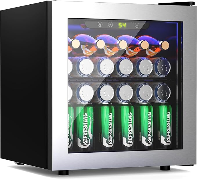 Kismile Beverage Refrigerator Cooler 36L Mini Fridge for 12 Bottle 50 Can,1.3 Cu.Ft Drink Fridge with Quiet Compressor,LED Light,Electronic Temperature Control for Home/Bar/Office 40-61℉,Silver