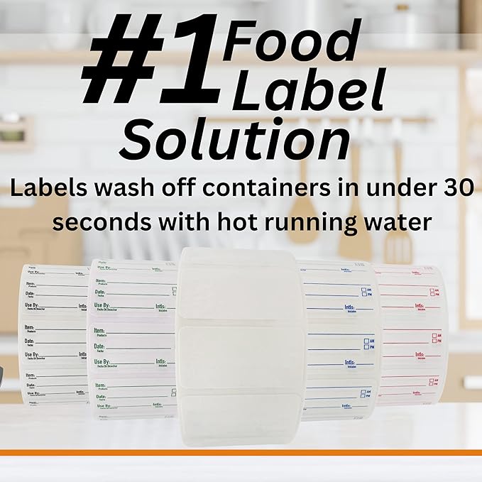 2x1 Dissolvable Food Labels, 500 Label Stickers, Bottle Labels for Storage Bins, Sticker Labels for Food containers, (500, Black)