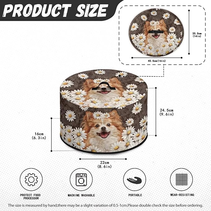 Pomeranian Dog Daisy Print Slow Cooker Cover with Storage Pocket Portable Stain Resistant Slow Cooker Cover for Kitchen Extra Accessories Fit 6/7/8 Quart Electric Oval Crock Pot