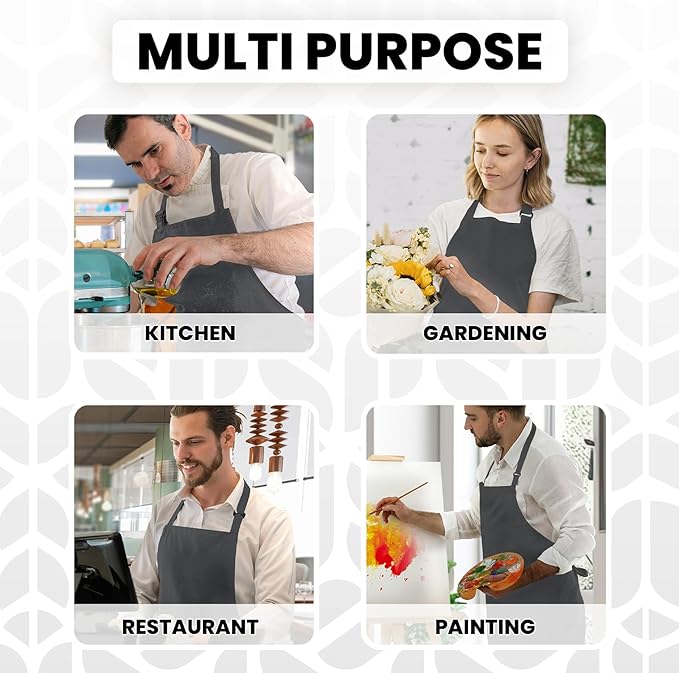 Adjustable Bib Apron 100% Polyester Kitchen Aprons Waterdrop Resistant Aprons with Adjustable Strap, Pockets & Long Ties
