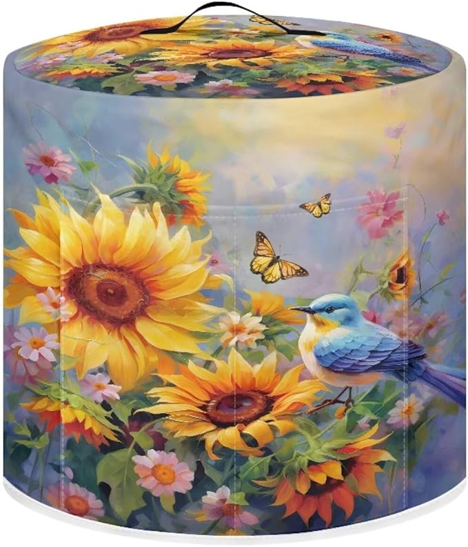 TODIYADDU Butterfly Sunflower Electric Pressure Cooker Cover Round Protective Cover Bag with Pocket and Handle for or Rice Cooker Kitchen Small Appliance Dust Covers Nice Holiday Presents
