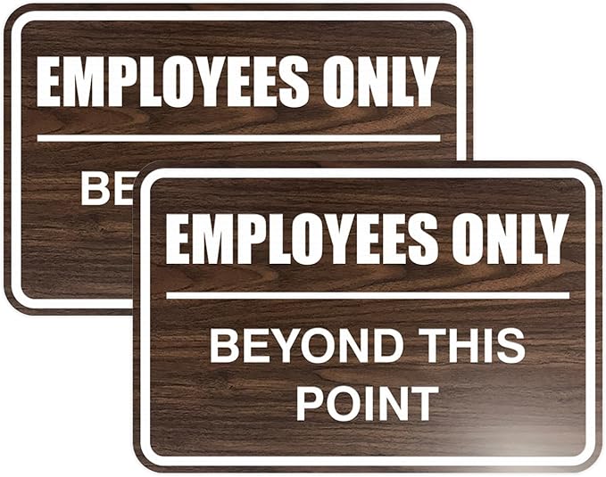 All Quality Classic Framed Employees Only Beyond This Point Wall or Door Sign | Easy to Install Business Signage - Medium (Walnut) 2 Pack