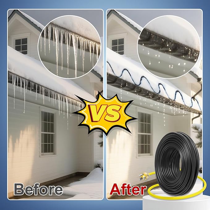 70 FT Gutter Heat Cable Kit, YeloDeer 6 W/FT Heat Tape for Roof and Gutters, Self-Regulating Roof Melt Heating Snow De-Icing Cable, 120V