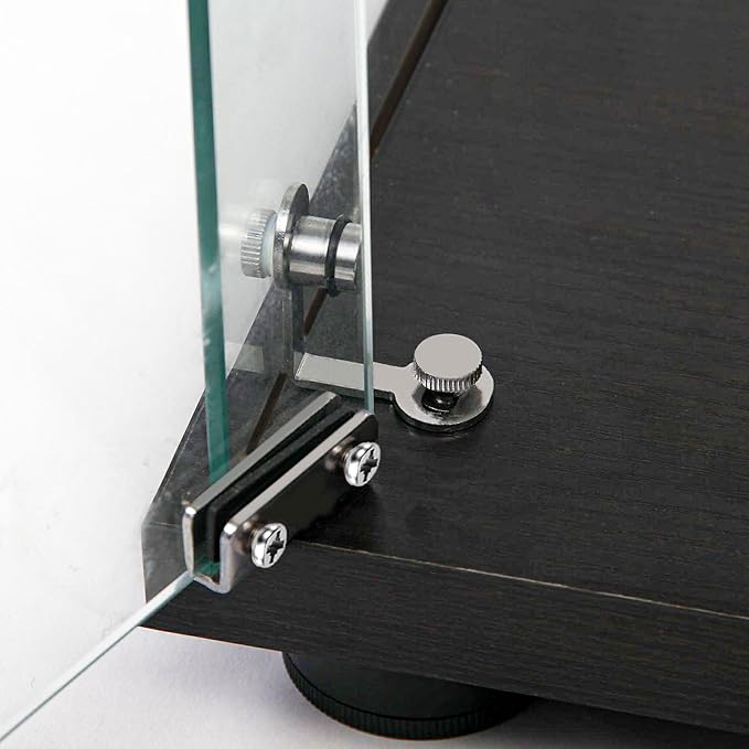 Yoluckea 4 Tiers Glass Display Cabinet with Bluetooth LED Light Strip, 2 Doors Floor Standing Curio Cabinet with Adjustable Feet and Mirror Back Panel, Black Glass Bookshelf for Collections, Wood Top