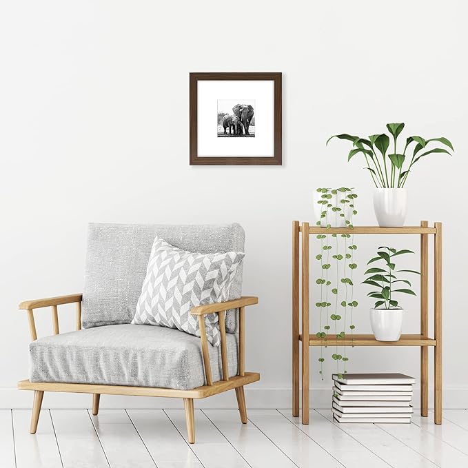 Americanflat 8x8 Picture Frame with Shatter-Resistant Glass - Use as 4x4 Frame with Mat or Display 8x8 Photo Without Mat - Signature Collection - Square Frames for Tabletop and Wall Display - Walnut