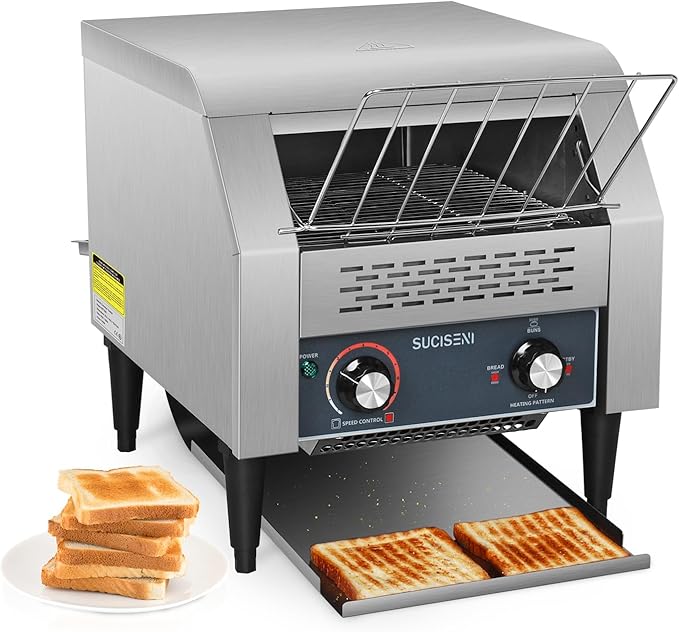 Commercial Toaster 300 Slices/Hour Industrial Conveyor Toaster 1900W Stainless Steel Restaurant Toasters for Croissants, Toast, Bun, Bagel, Bread
