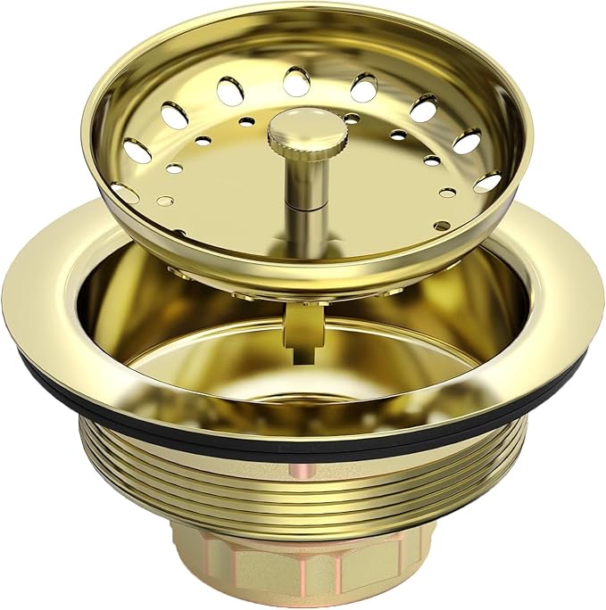 3-1/2 Inch Gold Kitchen Sink Drain Assembly Sink Drain Strainer with Stainless Steel Strainer Basket and Drain Stopper Replacement for Standard Kitchen Sink Drain, Stainless