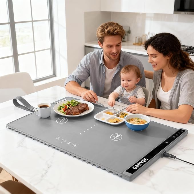 Garvee 3rd Gen Upgraded Food Warming Mat, AB Dual Zone Independent Heating, 24" x15" Electric Warming Tray with 6 Temp Levels & 1-3H Timer, Portable Food Warmer for Parties Buffet, Easy to Clean, Grey