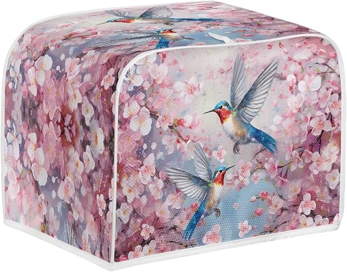 UNICEU Pink Sakura Hummingbird 4 Slice Quilted Toaster Cover, Dust-proof, Waterproof, Polyester, Small Appliance Cover