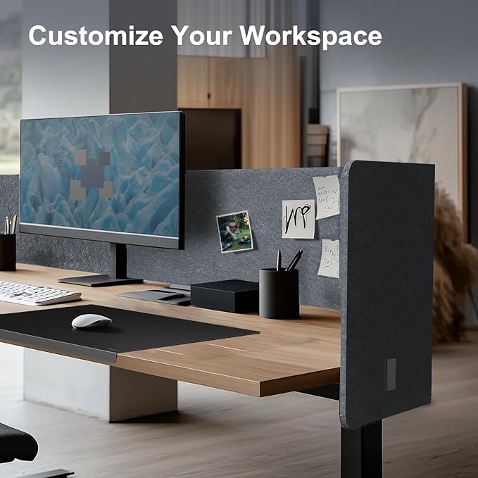 Desk Privacy Panel,2PCS L-Shaped Clamp-On Office Desk Divider,2-in-1 Adjustable Acoustic Desktop Partition Or Under Desk Modesty Screen,for Office,Home,Felt(Grey, 47.2" x 17.7")
