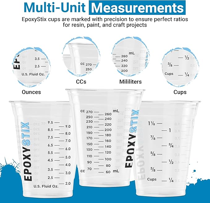 [100 Pack] NEW SIZE 12oz Graduated Mixing Cups - Durable PET, Clear Measurement Markings in oz, mL and cups - For Resin, Paint, Mixing and Crafts